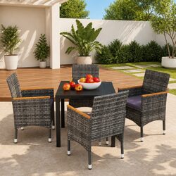 Concise Outdoor Dining Set: 5-Piece Grey Rattan