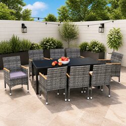 Compact Grey Garden Dining Set with 9 Pieces