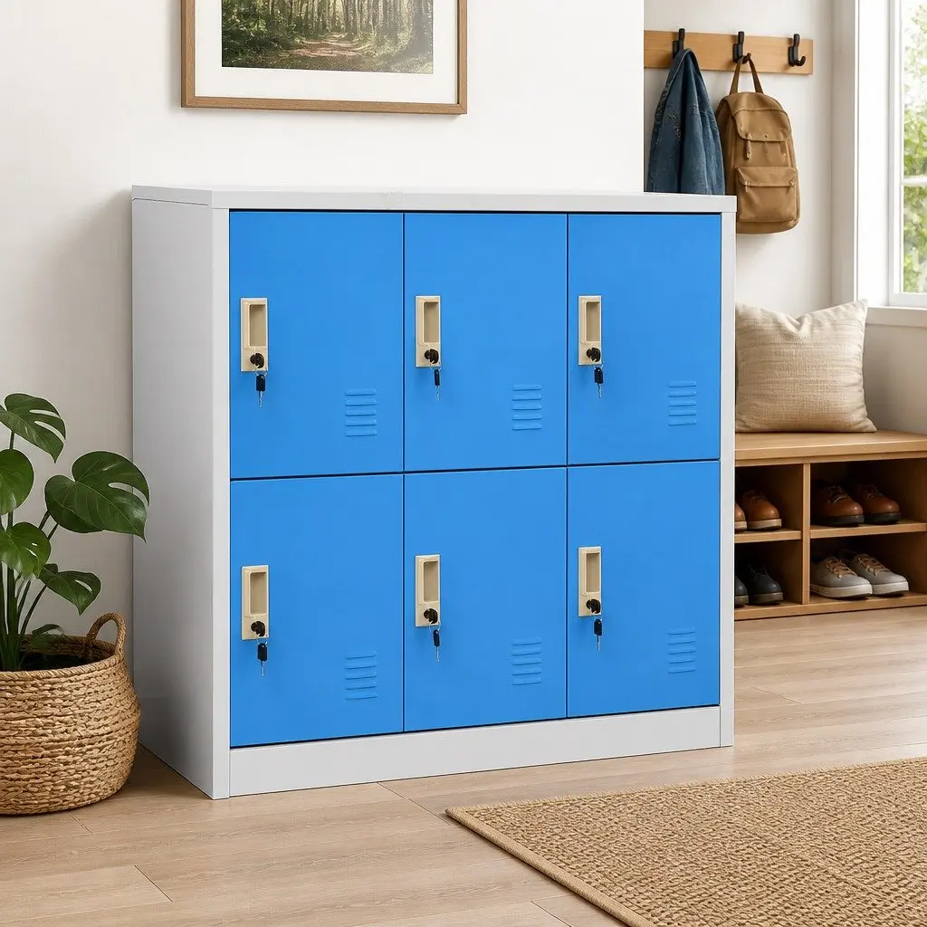 Locker Cabinet Set Light Grey and Blue 5 Piece Steel Lockable Storage Organiser