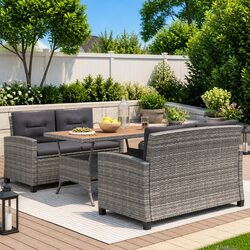 Garden Dining Set 3 Piece Outdoor Patio Furniture Poly Rattan Steel Frame Grey