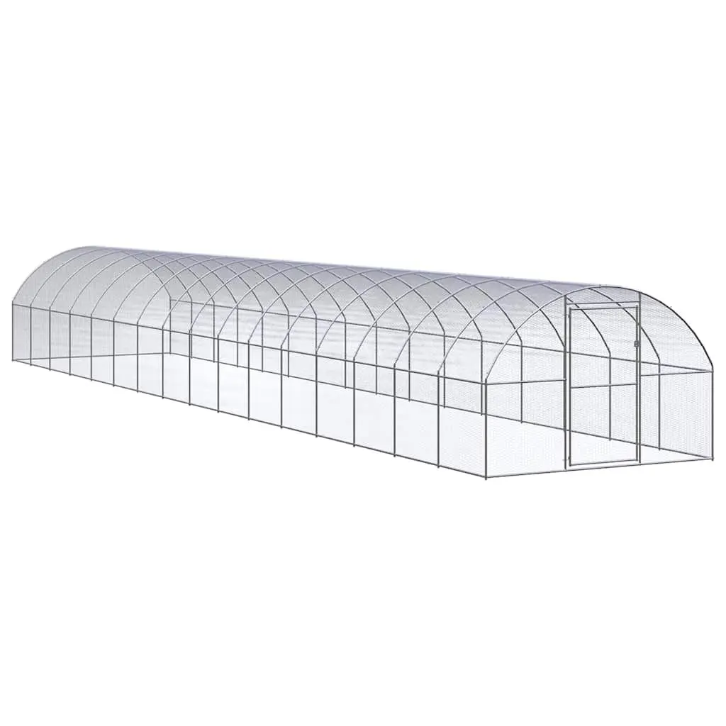 Outdoor Chicken Coop Silver 3x16x2m Galvanised Steel Poultry Enclosure Run Cage