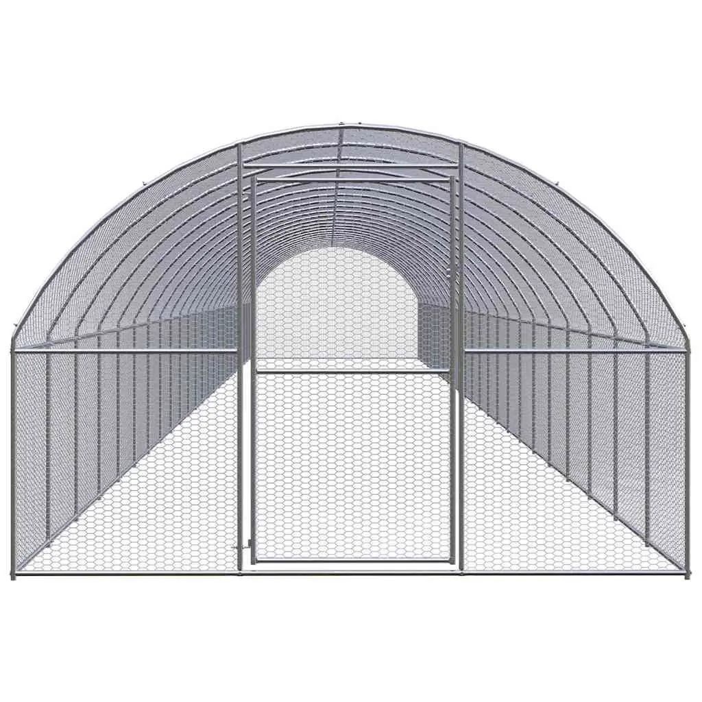 Chicken Coop Run Silver Galvanised Steel Spacious Outdoor Poultry Enclosure