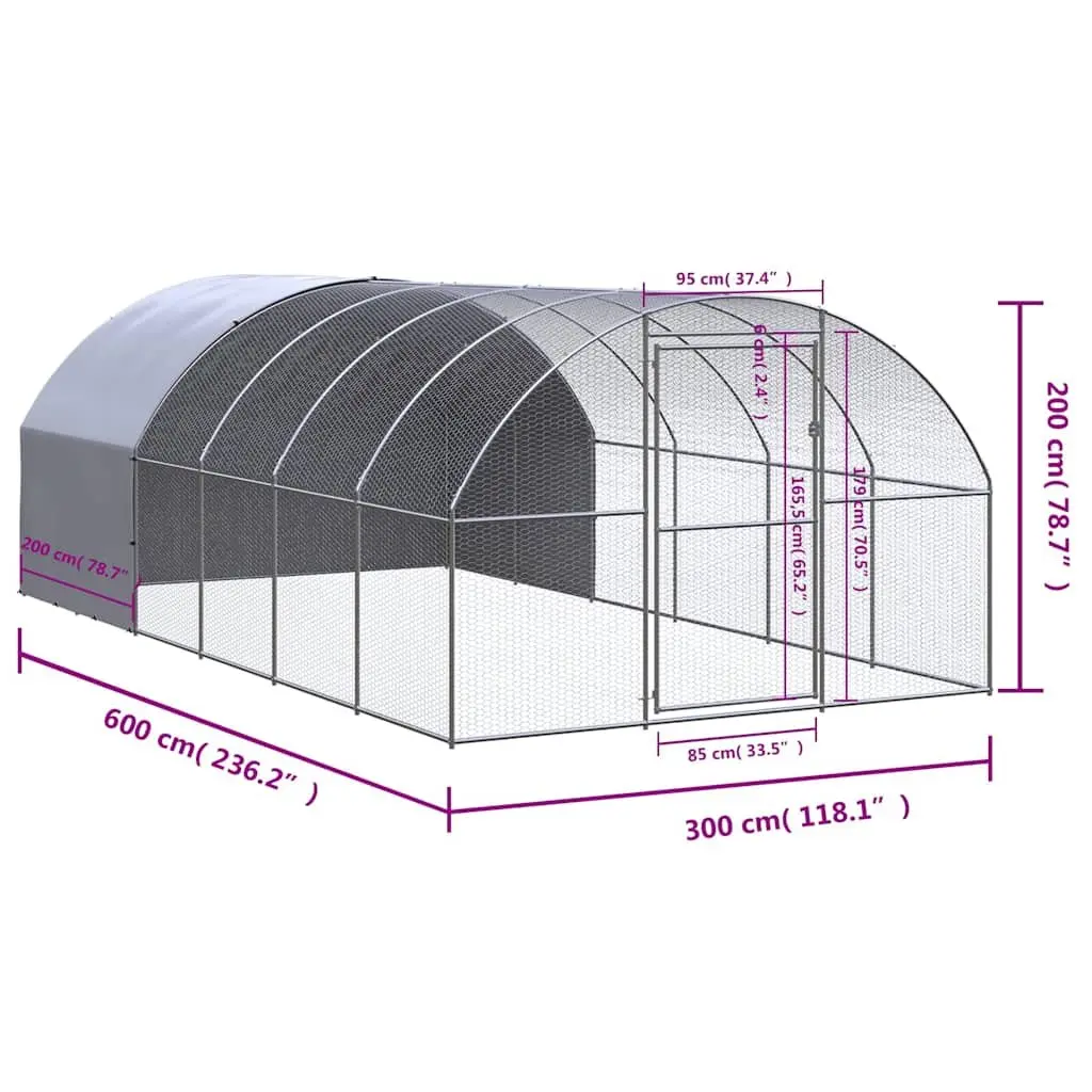 Outdoor Chicken Coop Silver 3x6x2m Galvanised Steel Poultry Enclosure Run