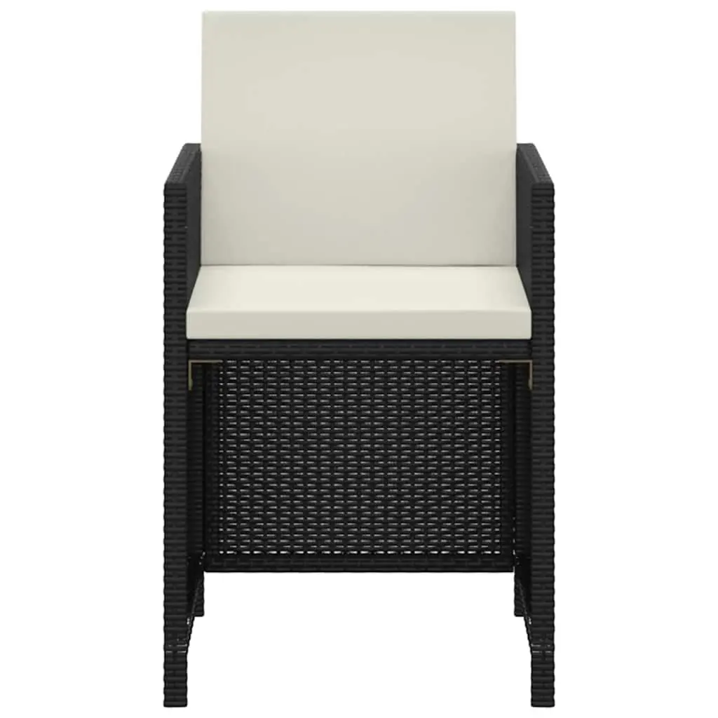 Garden Dining Set Black 3 Piece Outdoor Furniture Weather Resistant Poly Rattan Table Chairs with Cushions