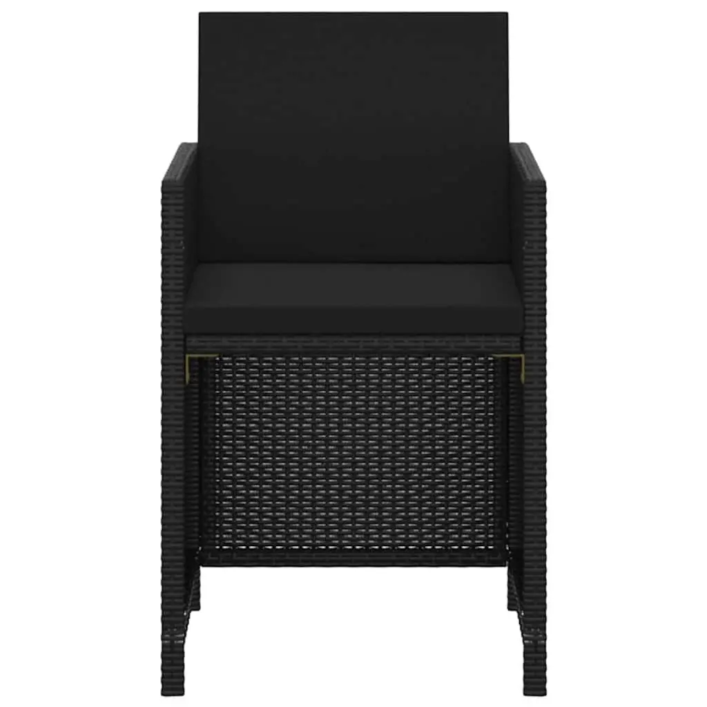 Garden Dining Set Black 3 Piece Outdoor Furniture PE Rattan Chairs Table with Cushions
