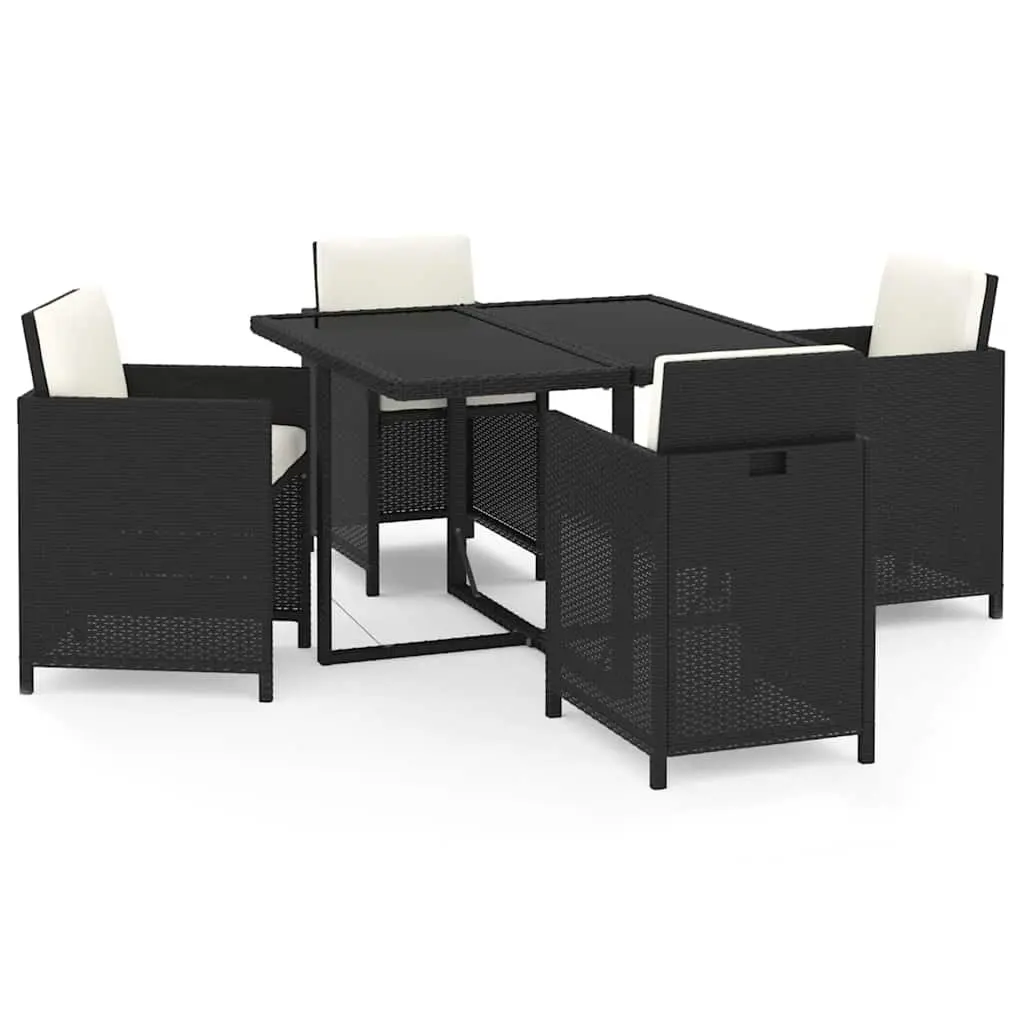 5 Piece Outdoor Dining Set with Cushions Poly Rattan Glass Table Garden