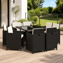 Outdoor Dining Set 9 Piece Garden Furniture Poly Rattan Black with Cushions