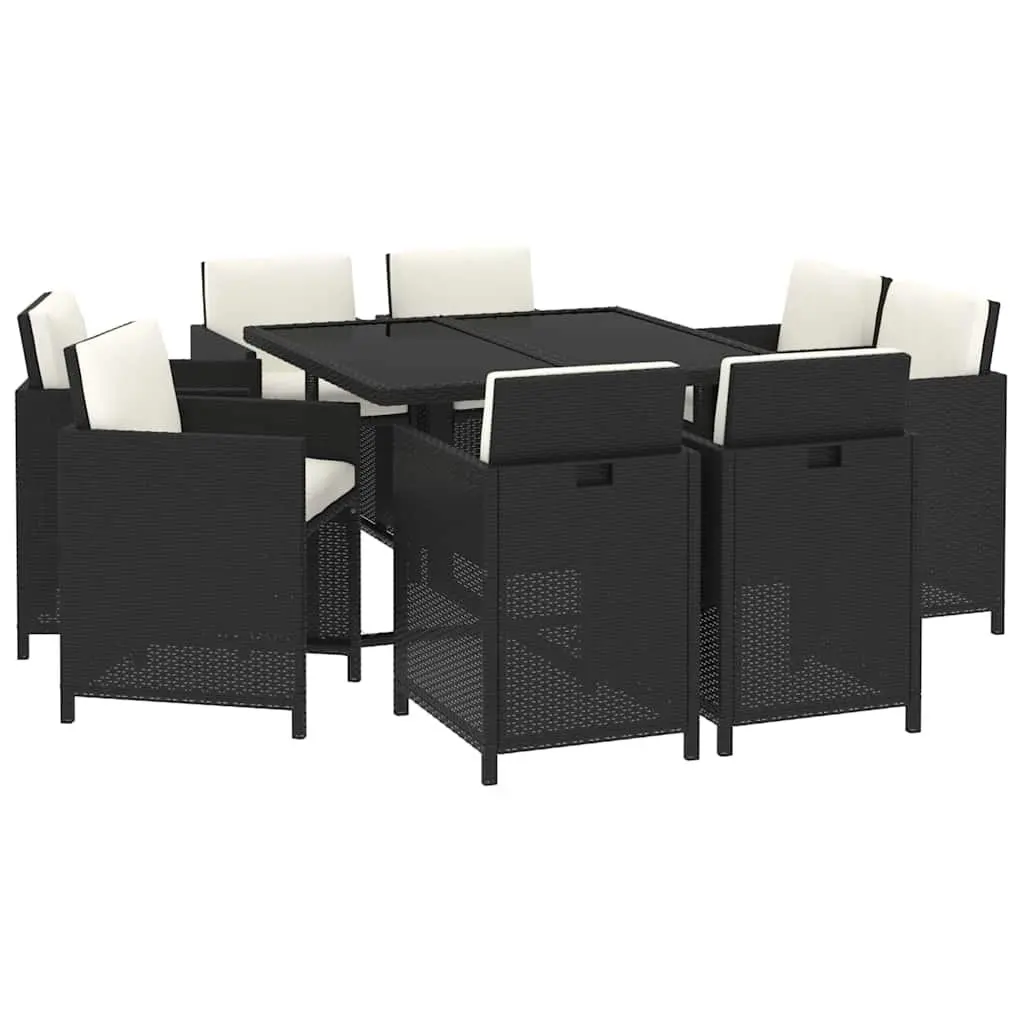 Outdoor Dining Set Black 9 Piece Garden Furniture PE Rattan with Cushions