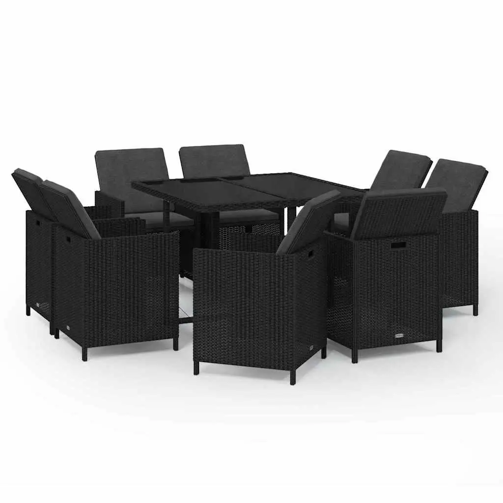 Garden Dining Set 9 Piece Poly Rattan Outdoor Furniture with Cushions Black