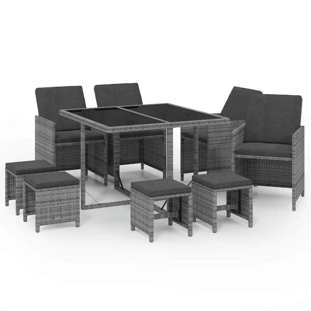 Garden Dining Set Grey 9 Piece Outdoor Furniture PE Rattan with Cushions