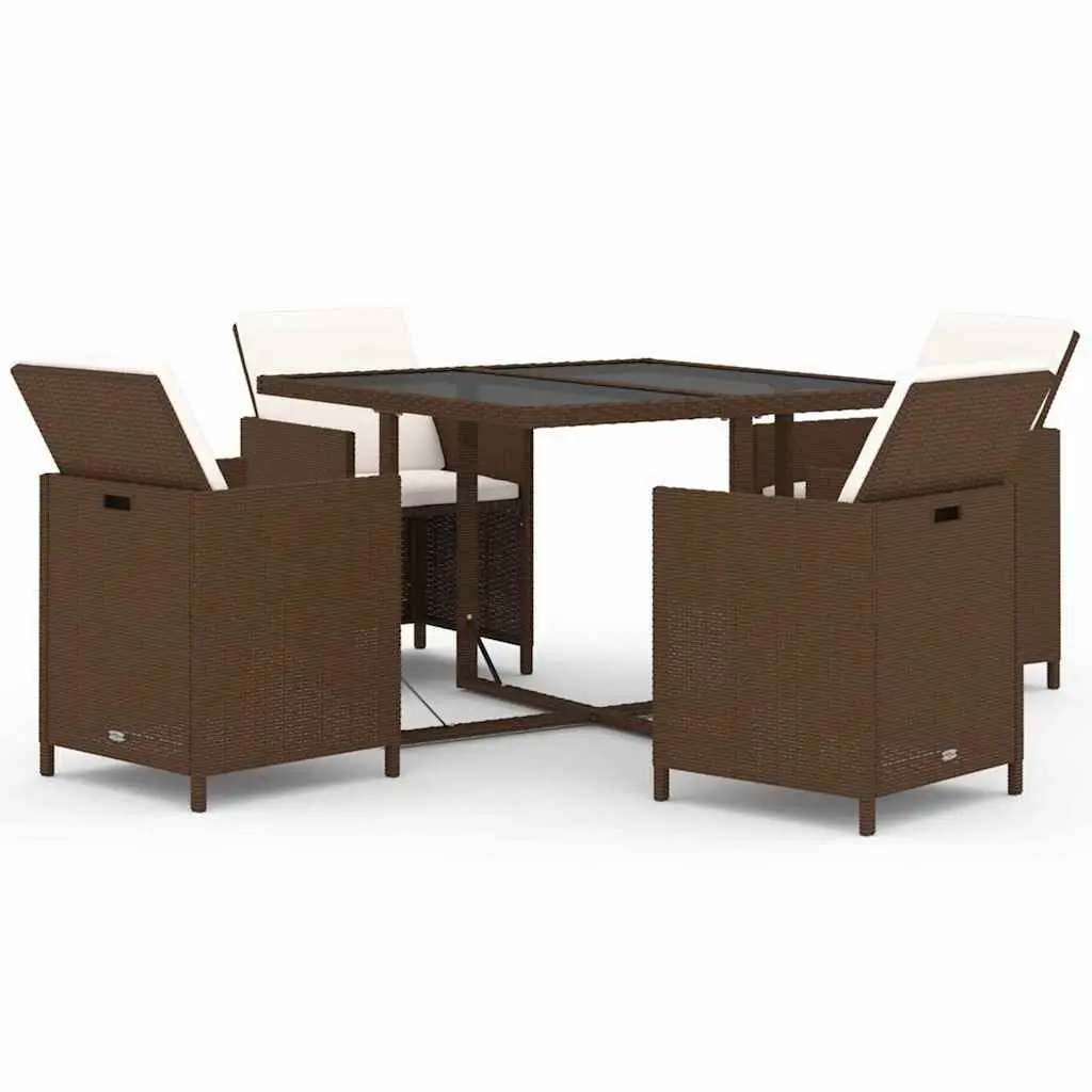 Garden Dining Set Brown 5 Piece Outdoor Patio Furniture PE Rattan with Cushions