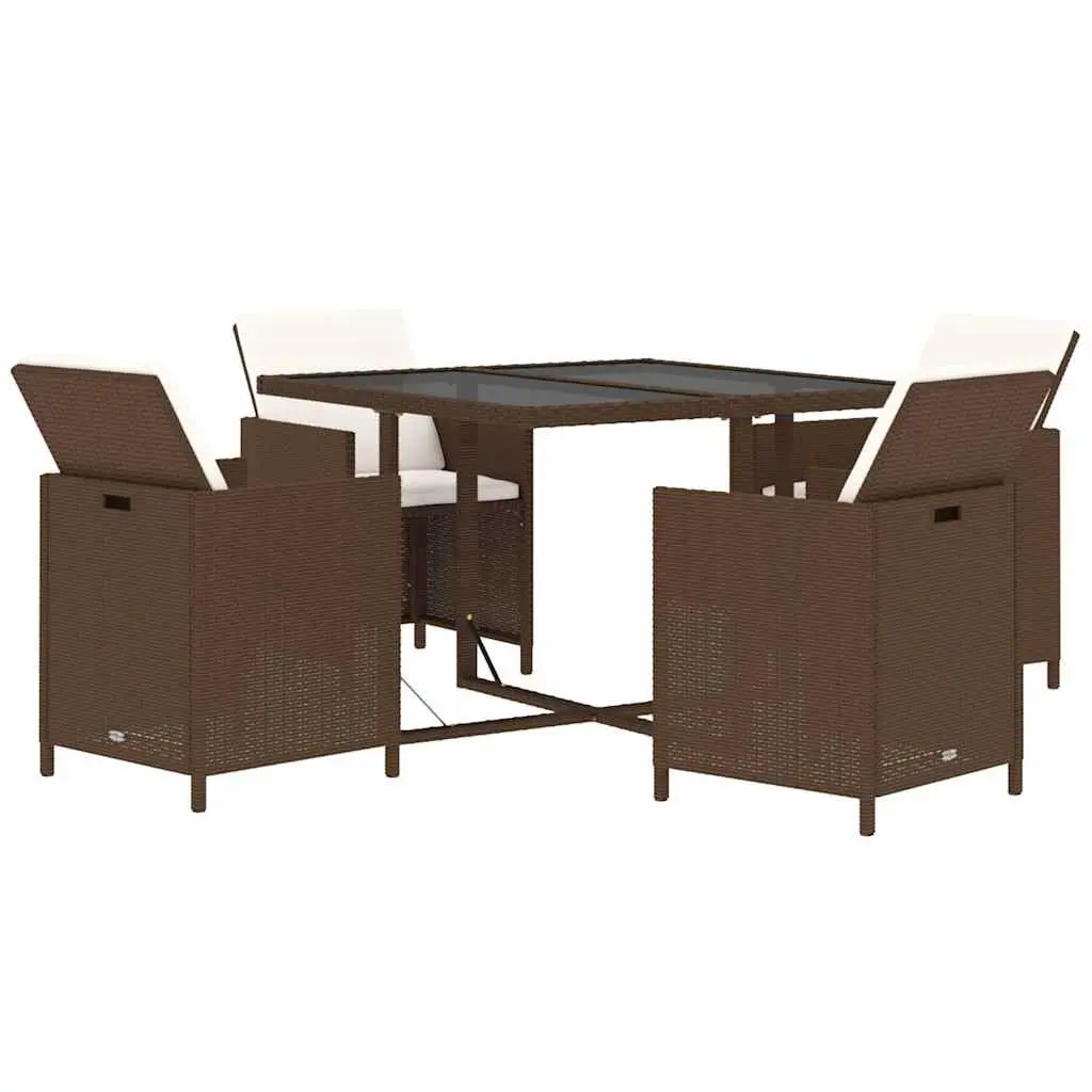 Garden Dining Set Brown 5 Piece Outdoor Patio Furniture PE Rattan with Cushions