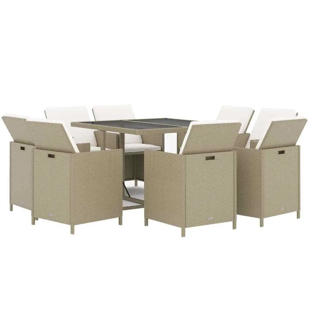 Garden Dining Set 9 Piece Outdoor Patio Furniture PE Rattan Beige Cushions