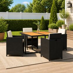 Garden Dining Set 5 Piece Outdoor Furniture PE Rattan Black Patio Table Chairs