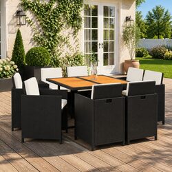 Outdoor Garden Dining Set 9 Piece Poly Rattan Black Patio Furniture with