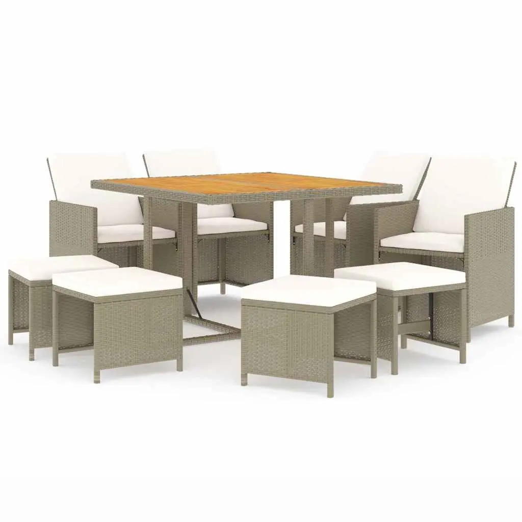 Garden Dining Set 9 Piece Outdoor Furniture PE Rattan Beige with Cushions