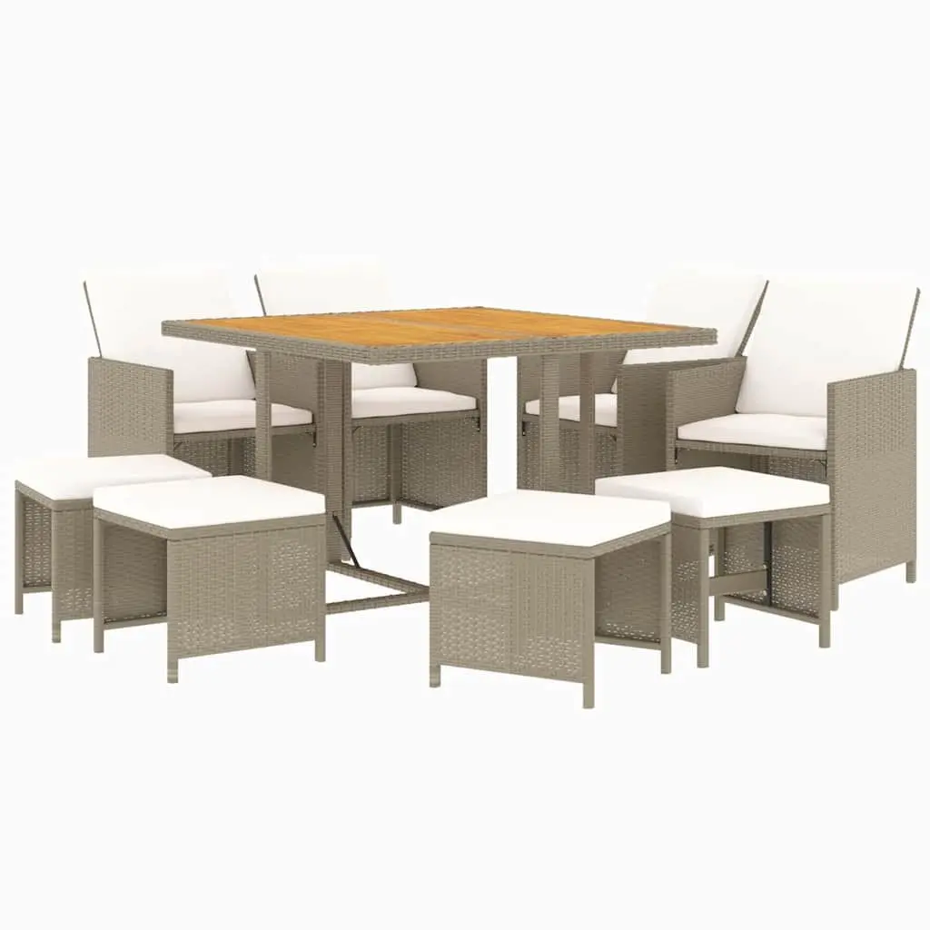 Garden Dining Set 9 Piece Outdoor Furniture PE Rattan Beige with Cushions
