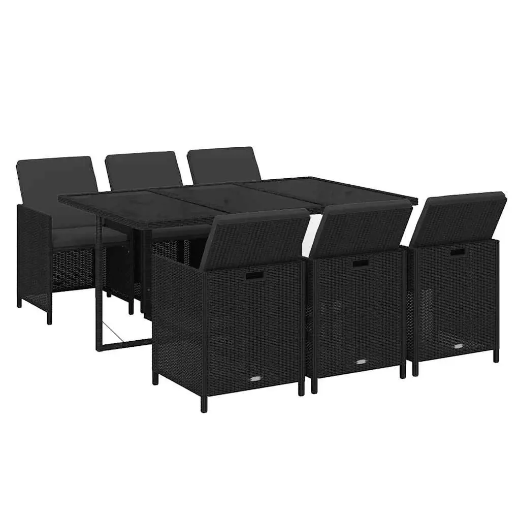 7 Piece Outdoor Garden Dining Set Poly Rattan Chairs Table with Cushions Black
