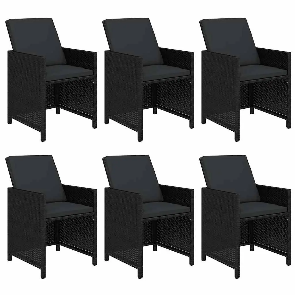 7 Piece Outdoor Garden Dining Set Poly Rattan Chairs Table with Cushions Black