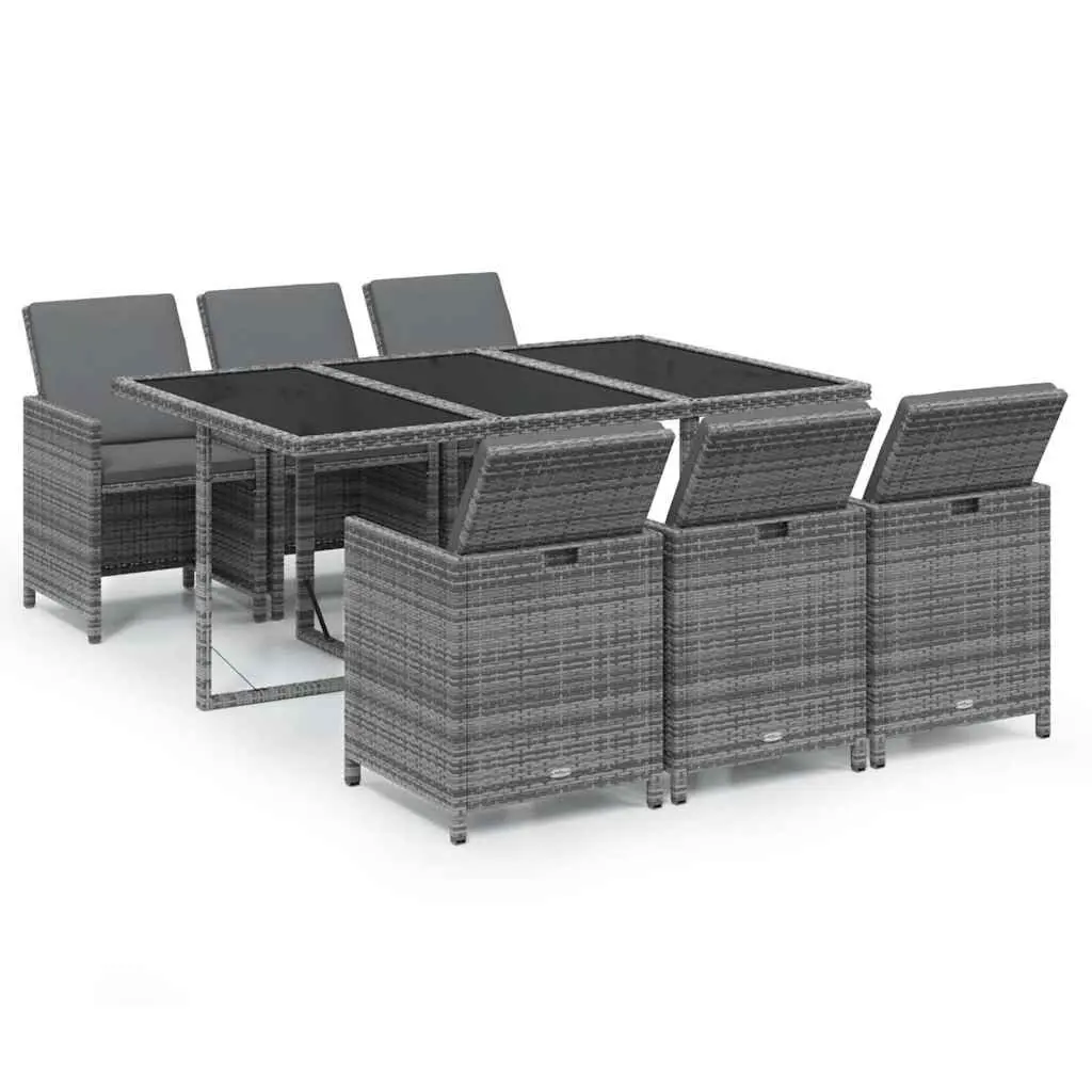 Garden Dining Set 7 Piece Outdoor Furniture Rattan Grey with Cushions Patio