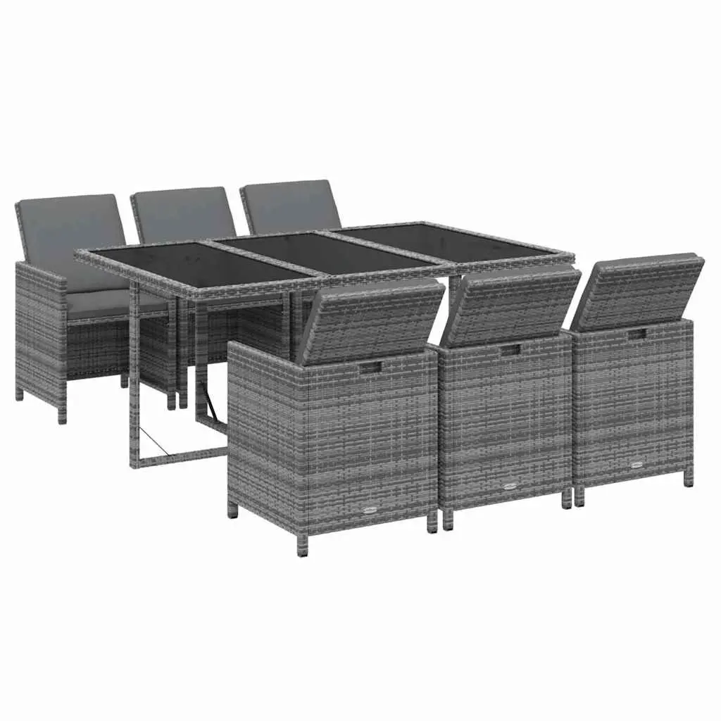 Garden Dining Set 7 Piece Outdoor Furniture Rattan Grey with Cushions Patio