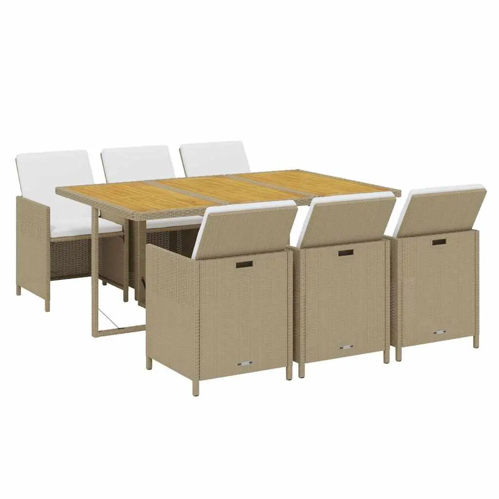 Garden Dining Set Beige 7 Piece Outdoor Furniture Weather Resistant PE Rattan
