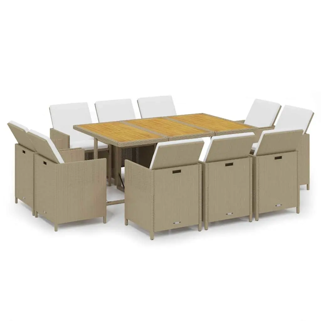 Garden Dining Set 11 Piece Outdoor Furniture PE Rattan Patio Table Chairs Beige