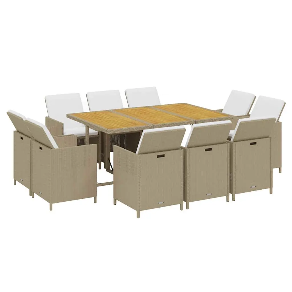 Garden Dining Set 11 Piece Outdoor Furniture PE Rattan Patio Table Chairs Beige