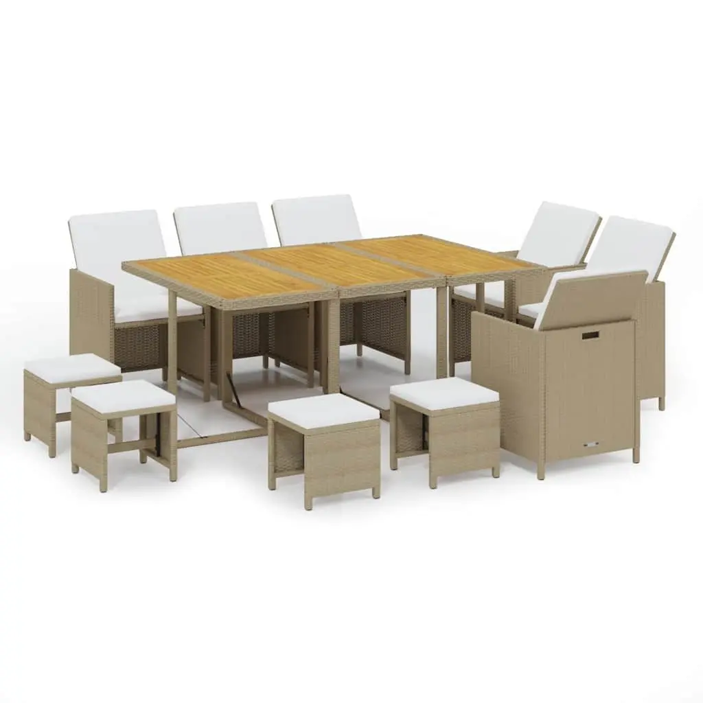 Garden Dining Set 11 Piece Outdoor Furniture Poly Rattan Beige Patio Table