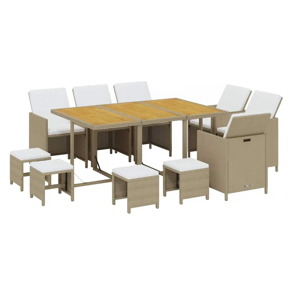Garden Dining Set 11 Piece Outdoor Furniture Poly Rattan Beige Patio Table