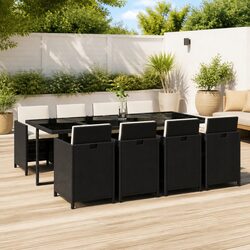 Outdoor Garden Dining Set 9 Piece Poly Rattan Black Patio Furniture with