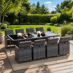 Garden Dining Set 9 Piece Outdoor Furniture PE Rattan Grey with Cushions Patio
