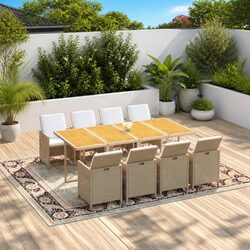 Garden Dining Set 9 Piece Outdoor Furniture Poly Rattan Beige Patio Table Chairs