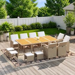 Compact 13 Piece Outdoor Dining Set in Beige