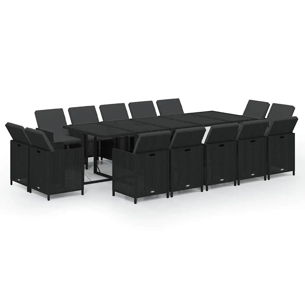 Outdoor Garden Dining Set 15 Piece Poly Rattan Black Patio Furniture with