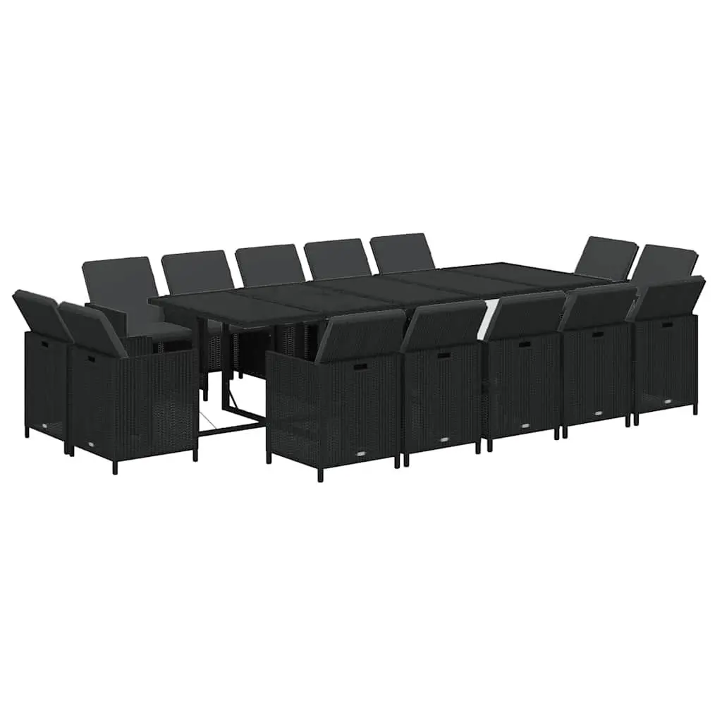 Outdoor Garden Dining Set 15 Piece Poly Rattan Black Patio Furniture with