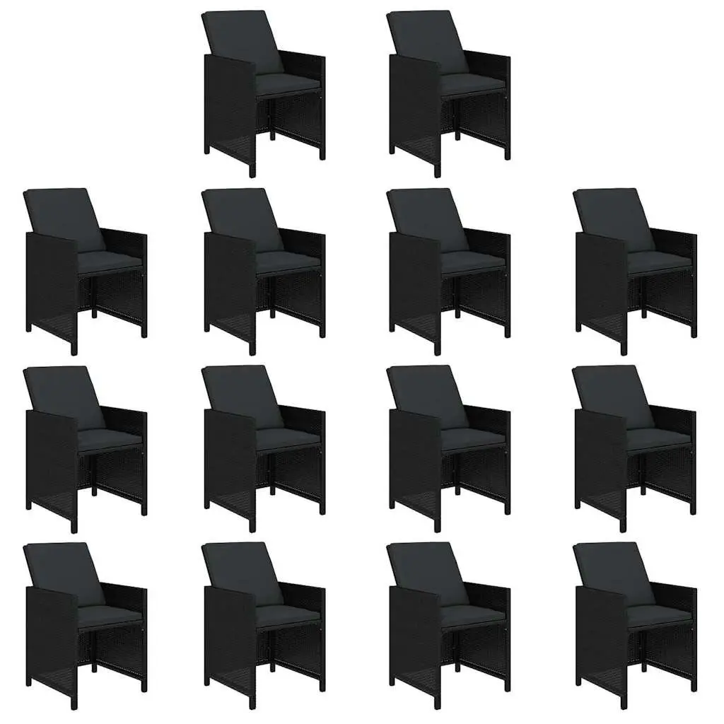 Outdoor Garden Dining Set 15 Piece Poly Rattan Black Patio Furniture with