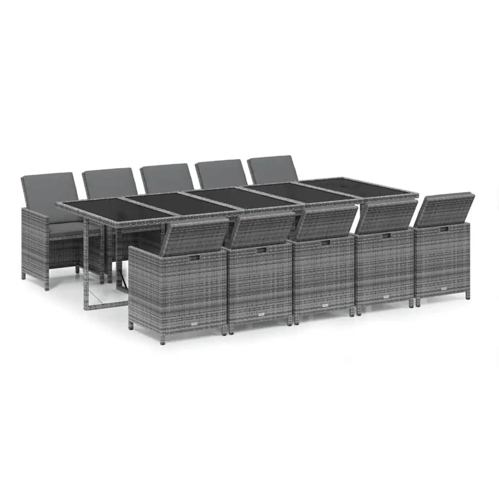 Garden Dining Set 11 Piece Outdoor Patio Furniture PE Rattan Grey with Cushions