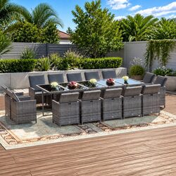 Garden Dining Set 15 Piece Outdoor Furniture with Cushions PE Rattan Grey Patio