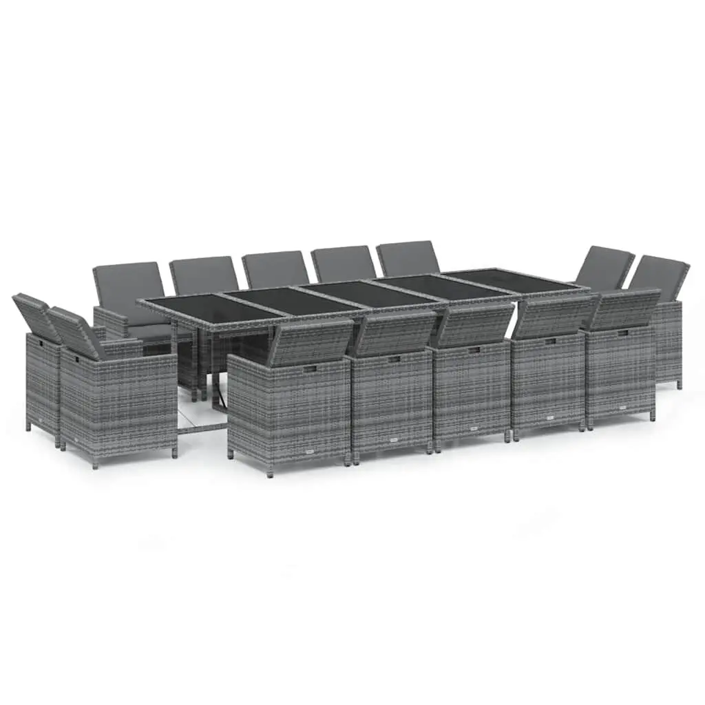 Garden Dining Set 15 Piece Outdoor Furniture with Cushions PE Rattan Grey Patio