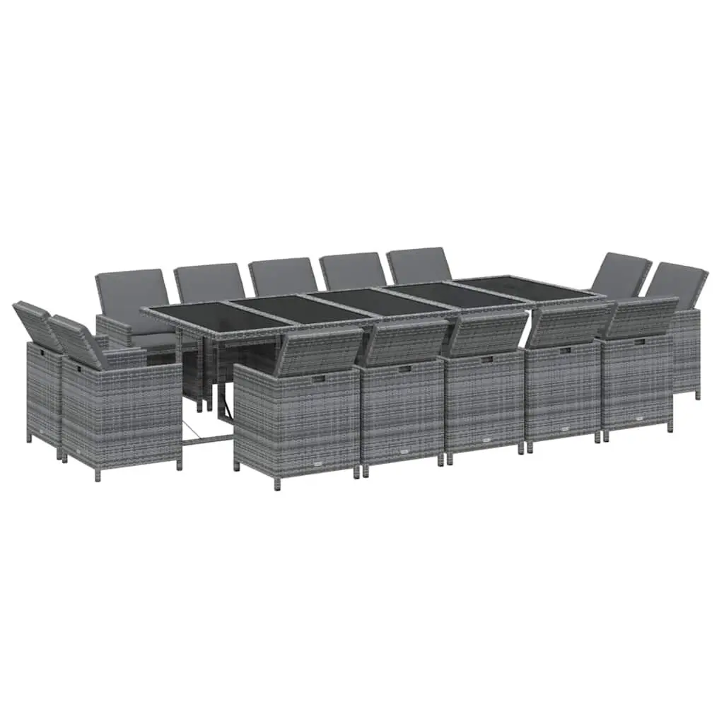 Garden Dining Set 15 Piece Outdoor Furniture with Cushions PE Rattan Grey Patio