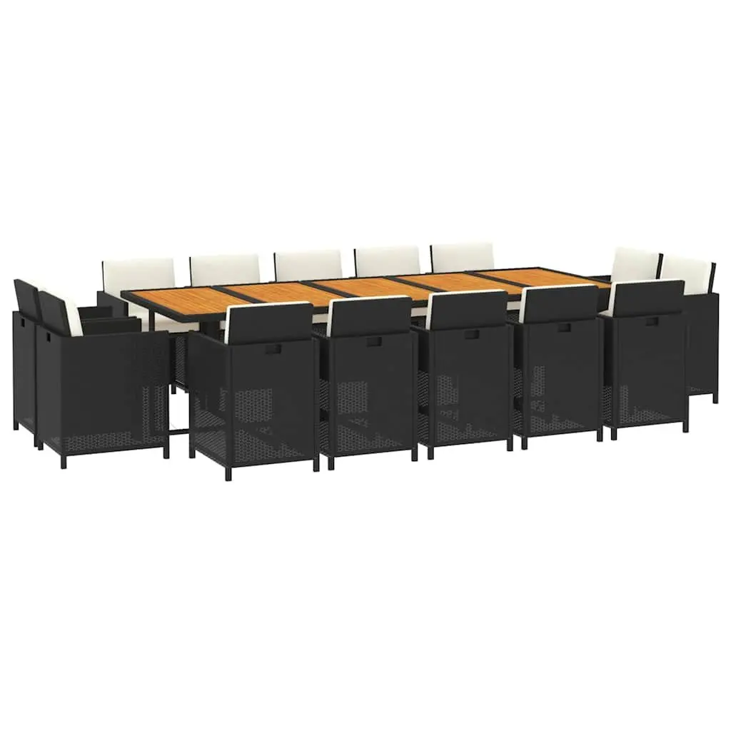 Garden Dining Set Black 15 Piece Outdoor Furniture PE Rattan Cushions