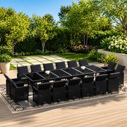 Poly Rattan Garden Dining Set 17 Piece Outdoor Furniture Black with Cushions