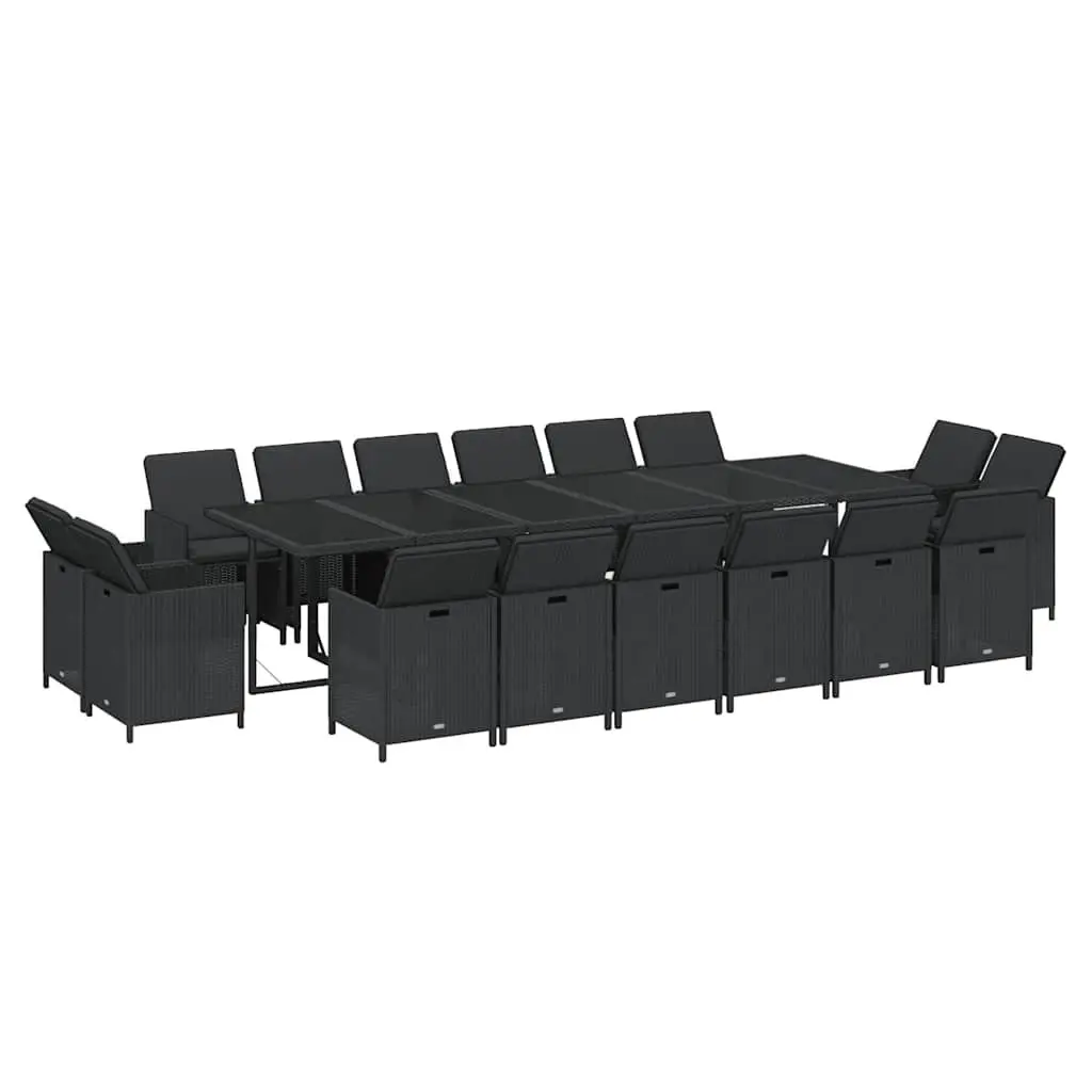 Poly Rattan Garden Dining Set Black 17 Piece Outdoor Furniture with Cushions