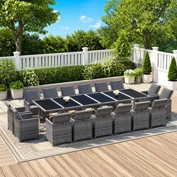 Garden Dining Set 17 Piece Poly Rattan Outdoor Furniture Grey with Cushions