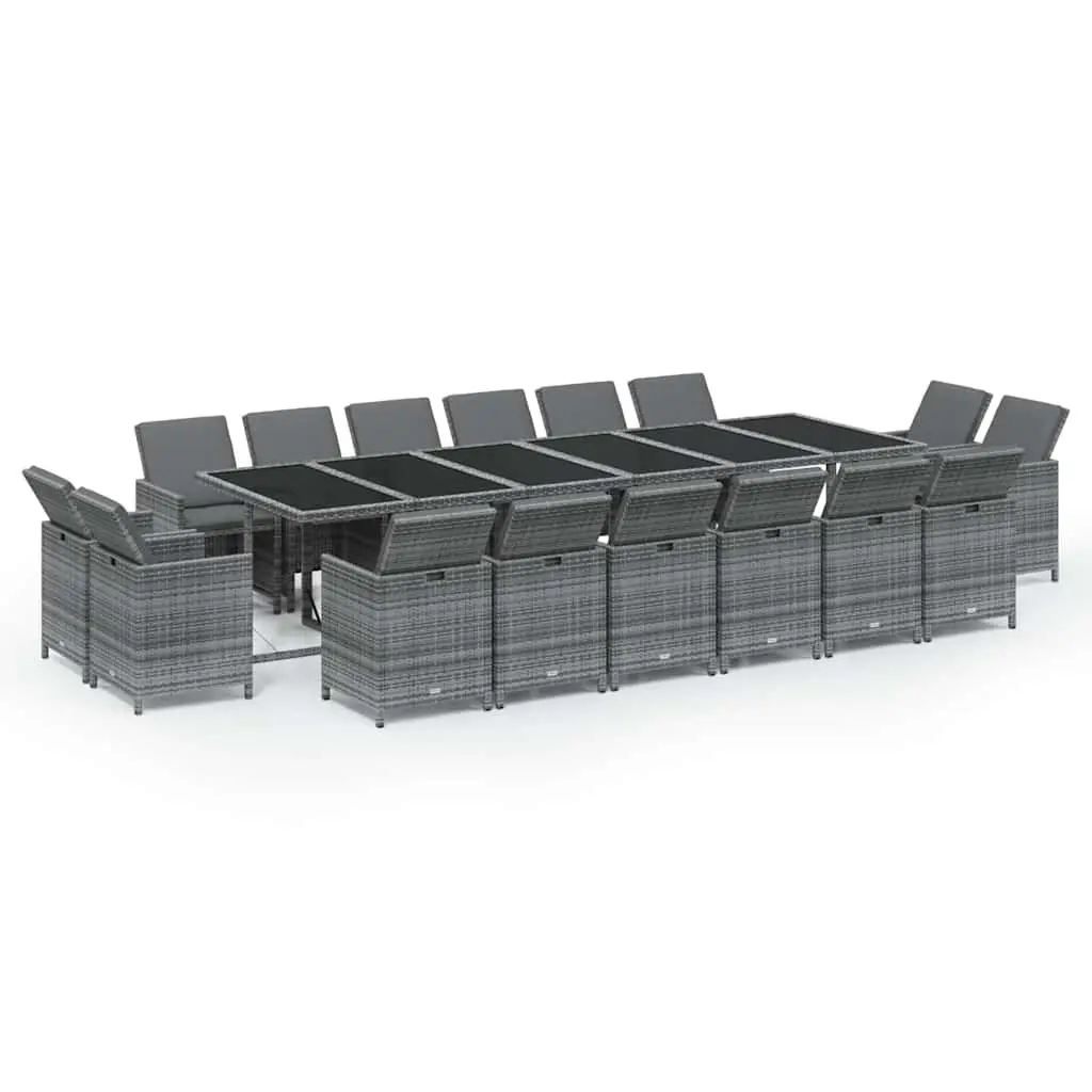 Garden Dining Set 17 Piece Poly Rattan Outdoor Furniture Grey with Cushions