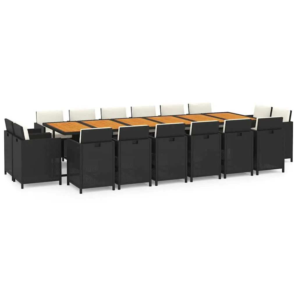 Garden Dining Set Black 17 Piece Poly Rattan Outdoor Furniture with Cushions