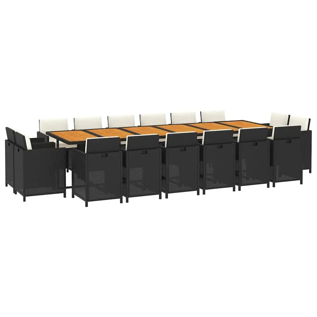 Garden Dining Set Black 17 Piece Poly Rattan Outdoor Furniture with Cushions