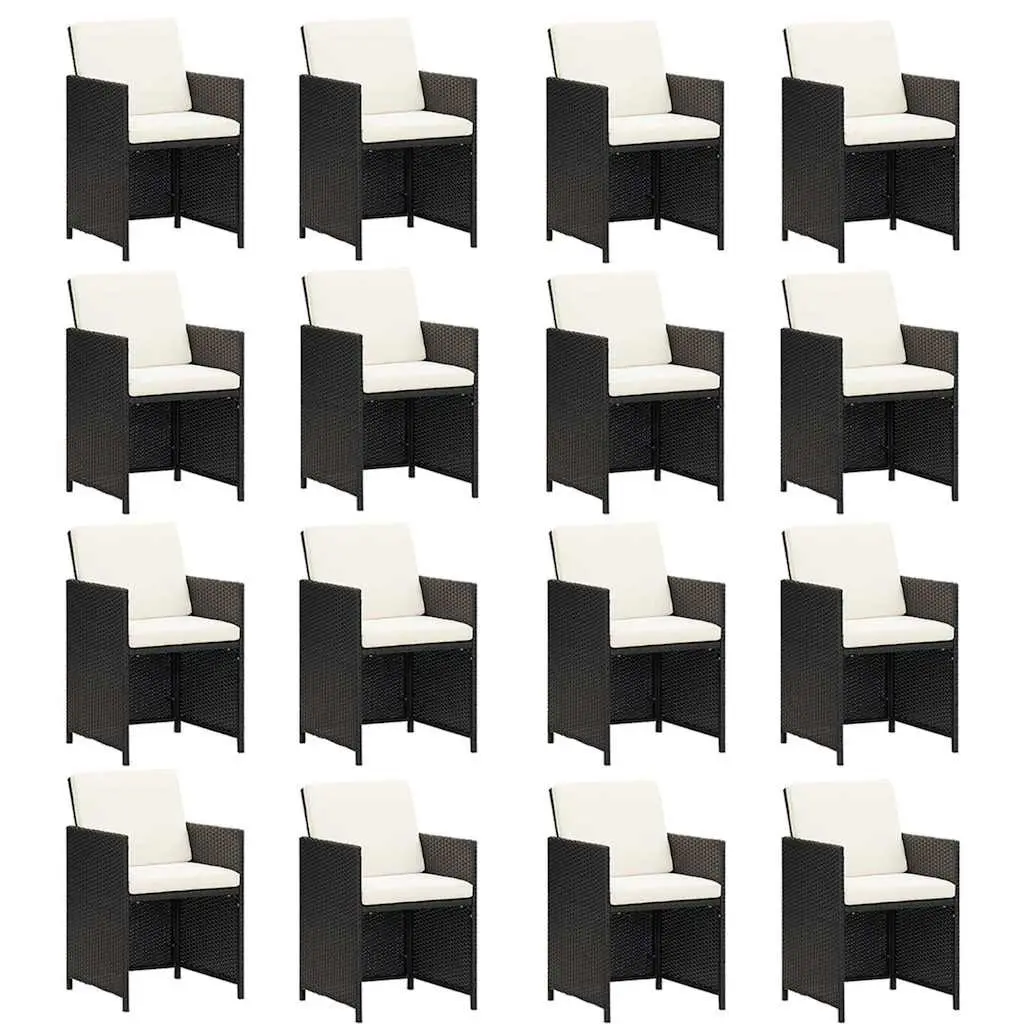 Garden Dining Set Black 17 Piece Poly Rattan Outdoor Furniture with Cushions
