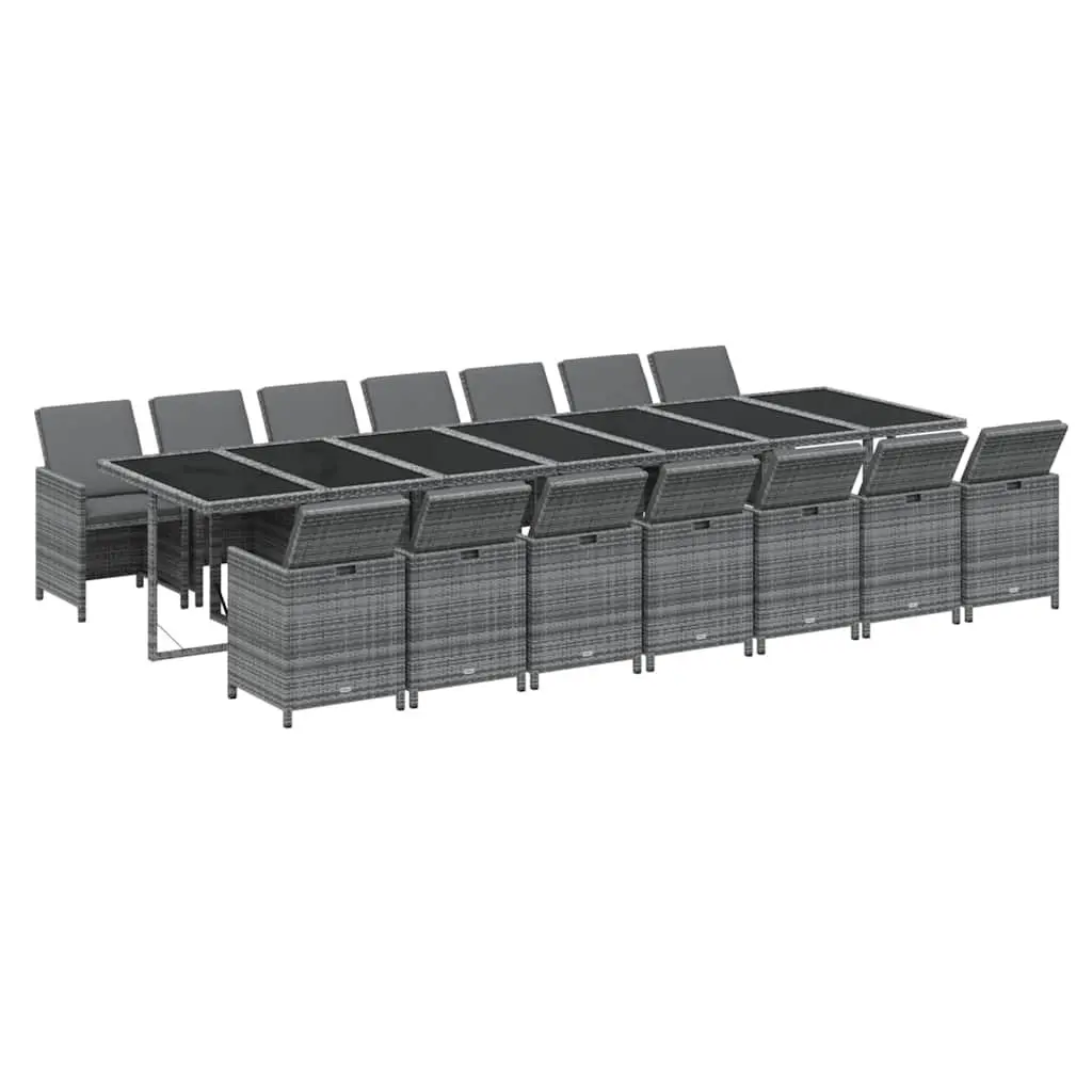 Garden Dining Set Grey 15 Piece Poly Rattan Outdoor Furniture with Cushions
